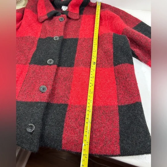 J.Jill Buffalo Red Black Cardigan Wool Blend Soft Jacket Large Petite - Picture 8 of 11